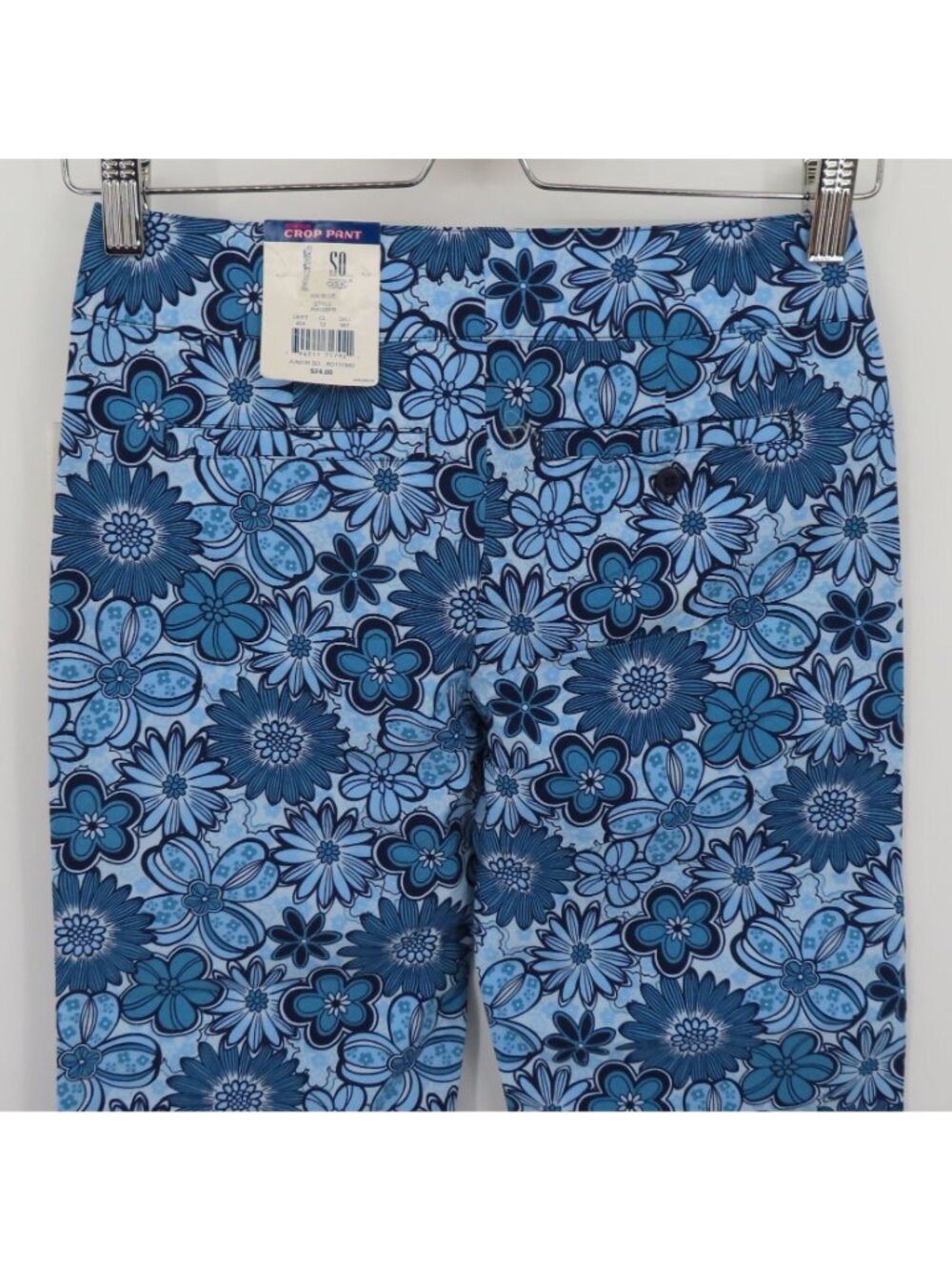 SO Juniors 0 Blue Flower Floral Stretch Crop Pants Cotton Blend Y2K 2000s NEW - Picture 7 of 11
